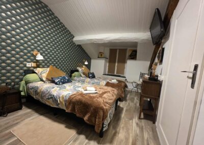 Chambre avec lits jumeaux et déco moderne